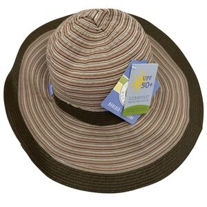 Wallaroo Sedona Wide Brim Sun Hat UPF 50 Striped Crown Olive Brim NWT!